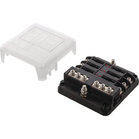 OEX 6 circuit standard blade fuse box with negative busbar and clear cover