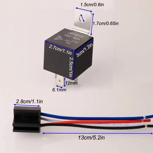 12V 40A 4-pin automotive relay with socket harness