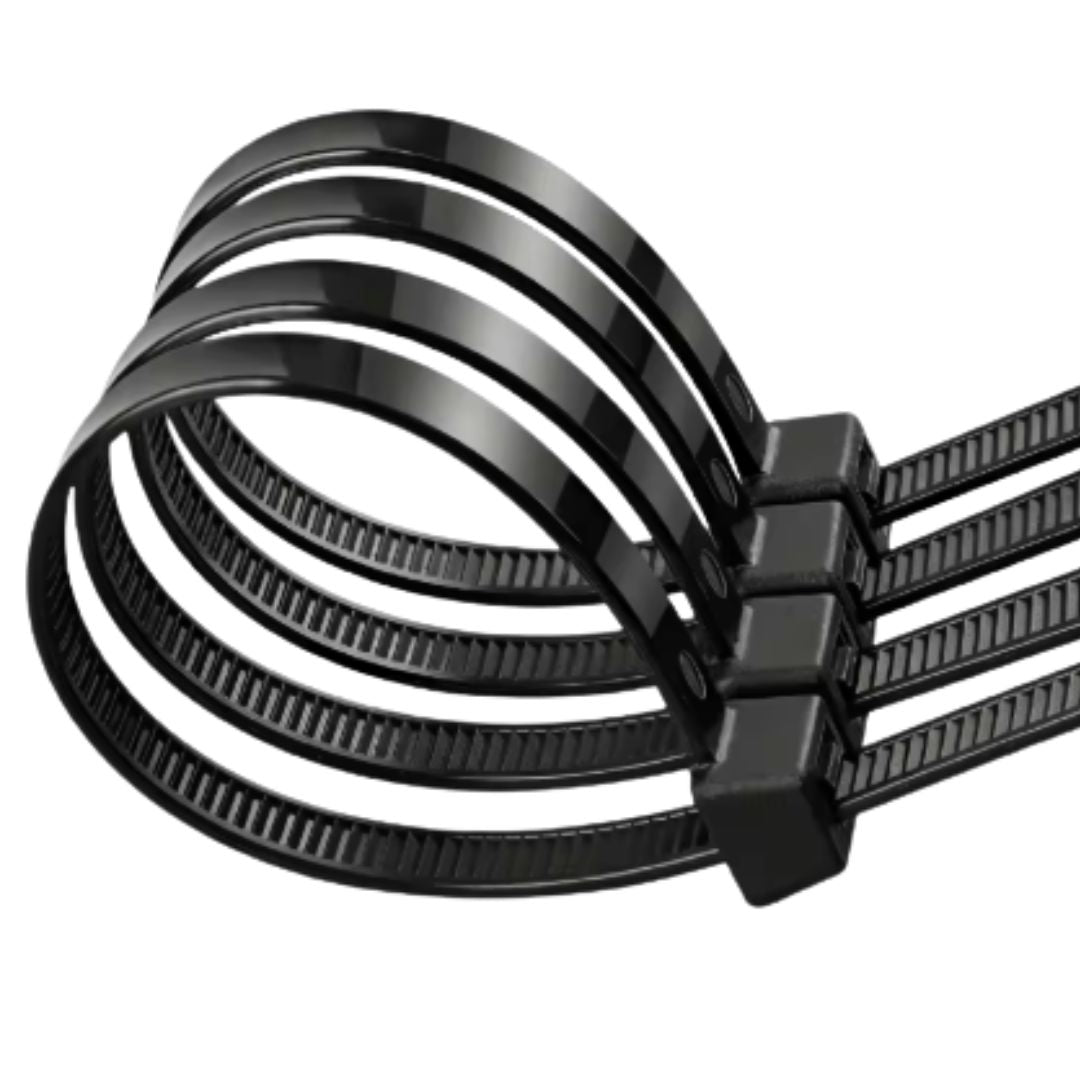 Black 200 x 4.8mm cable ties for automotive wiring and cable management