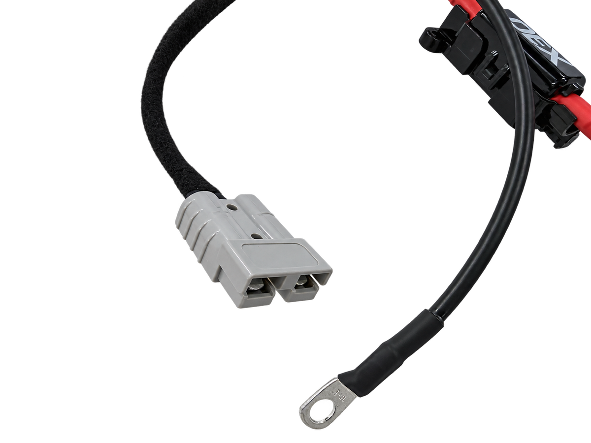 Close-up of Anderson connector, MIDI fuse and eyelet on 12 Volt Hub auxiliary battery loom