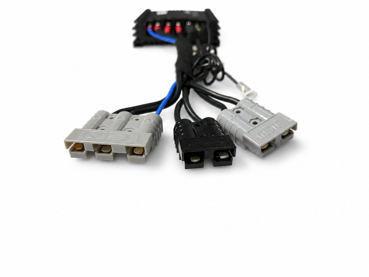 Three connector interfaces on the REDARC Alpha charger connection loom