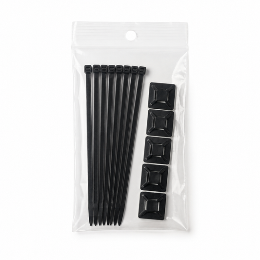 12 Volt Hub Tidy Pack with ten cable ties and five adhesive cable tie mounts