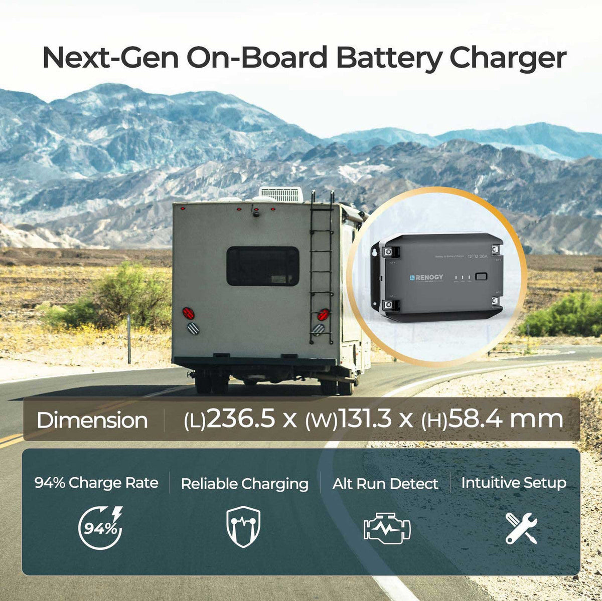 Renogy 20A DC-DC battery charger dimensions