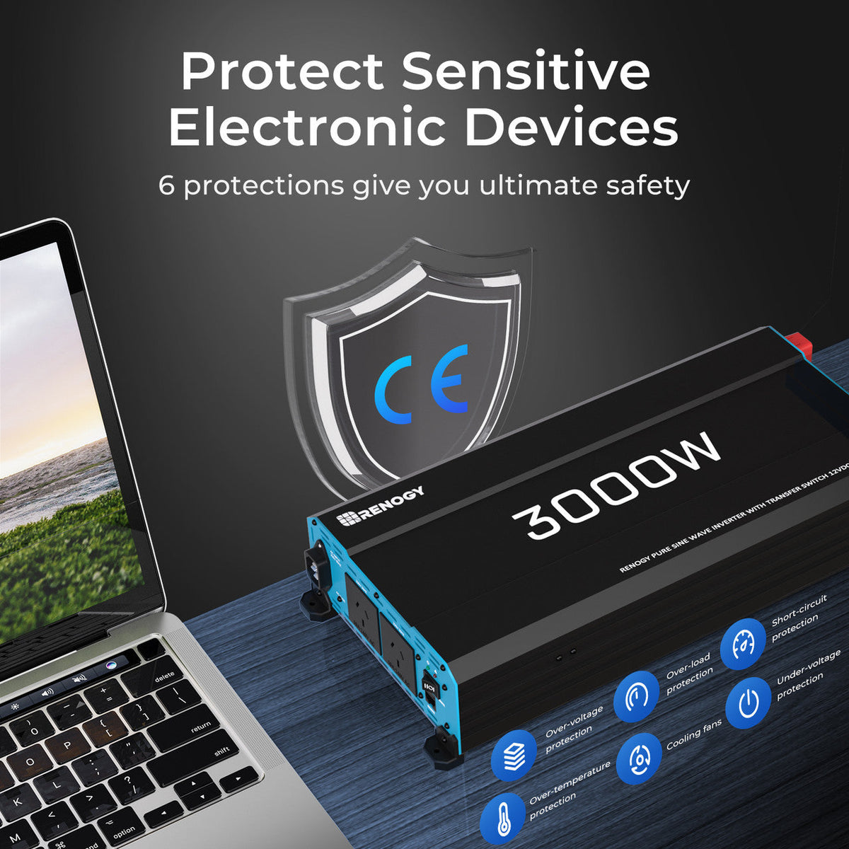 Renogy 3000W inverter UPS and pure sine wave feature view