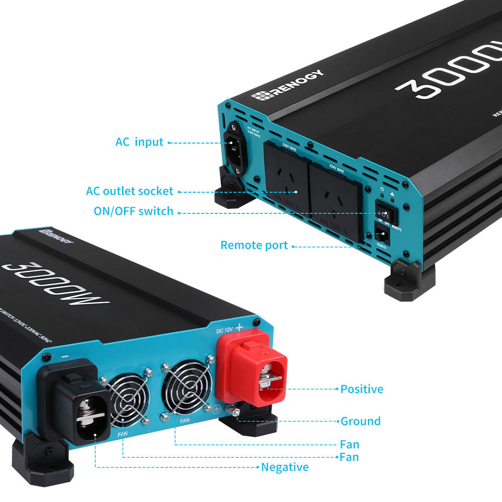 Renogy 3000W 12V to 230V 240V pure sine wave inverter alternate view