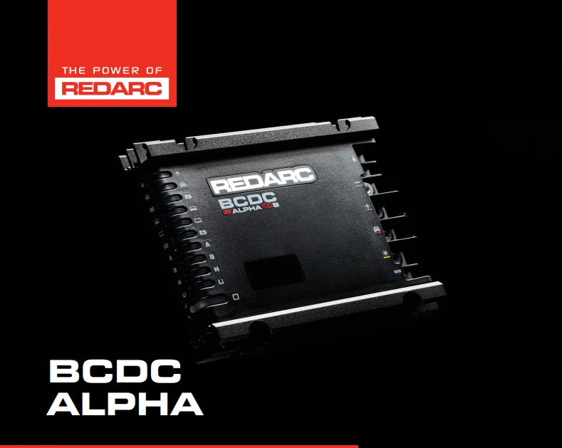 REDARC Alpha25 charger showing wiring terminals and housing