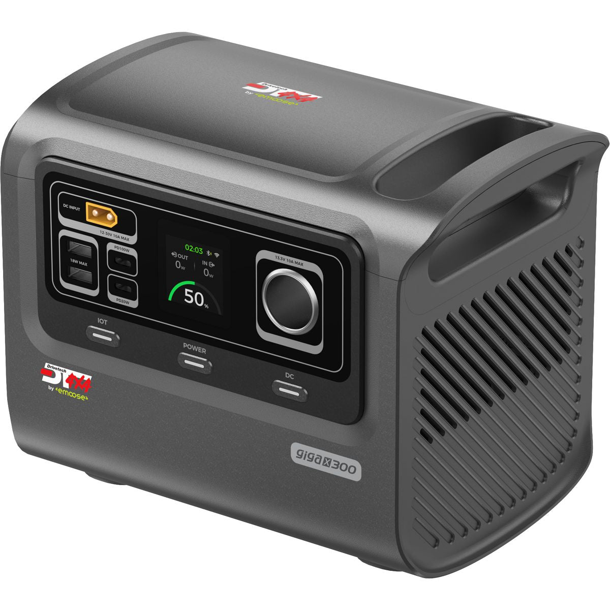 DriveTech 4x4 DT-02300 portable lithium power station angled front view