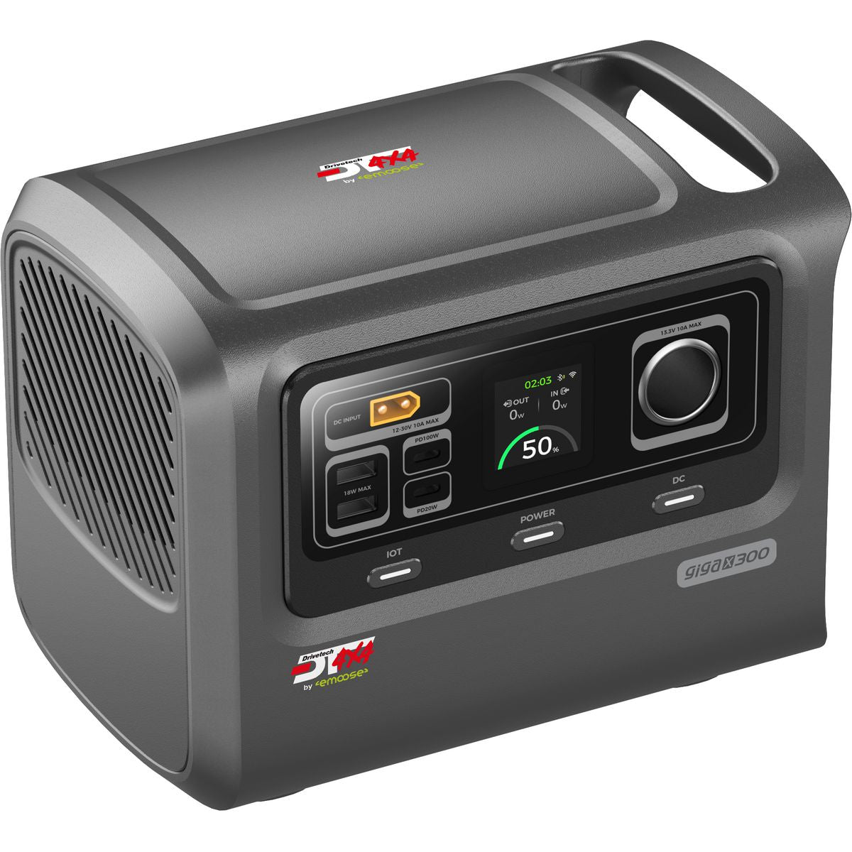 DriveTech 4x4 300W portable lithium battery front and side view