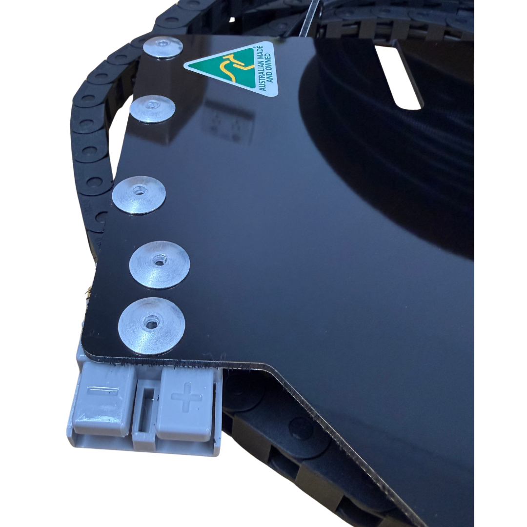 Anderson plug connections on the Clearview Drop Slide Cable Caddy mounting plate