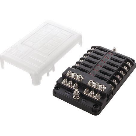 OEX 12 circuit standard blade fuse box with negative busbar and clear cover