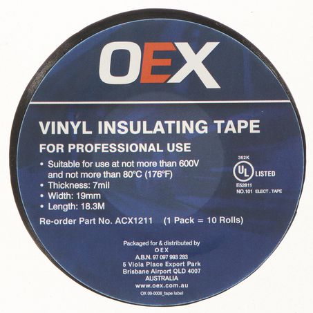 OEX professional vinyl insulating tape specifications