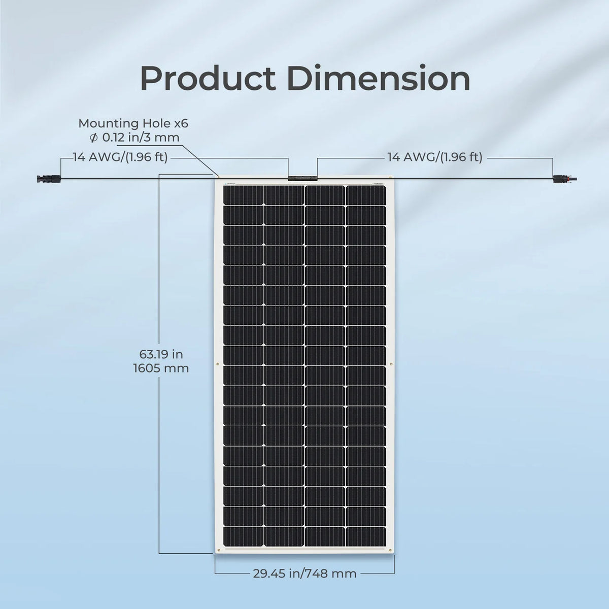 Renogy 200W flexible solar panel dimensions