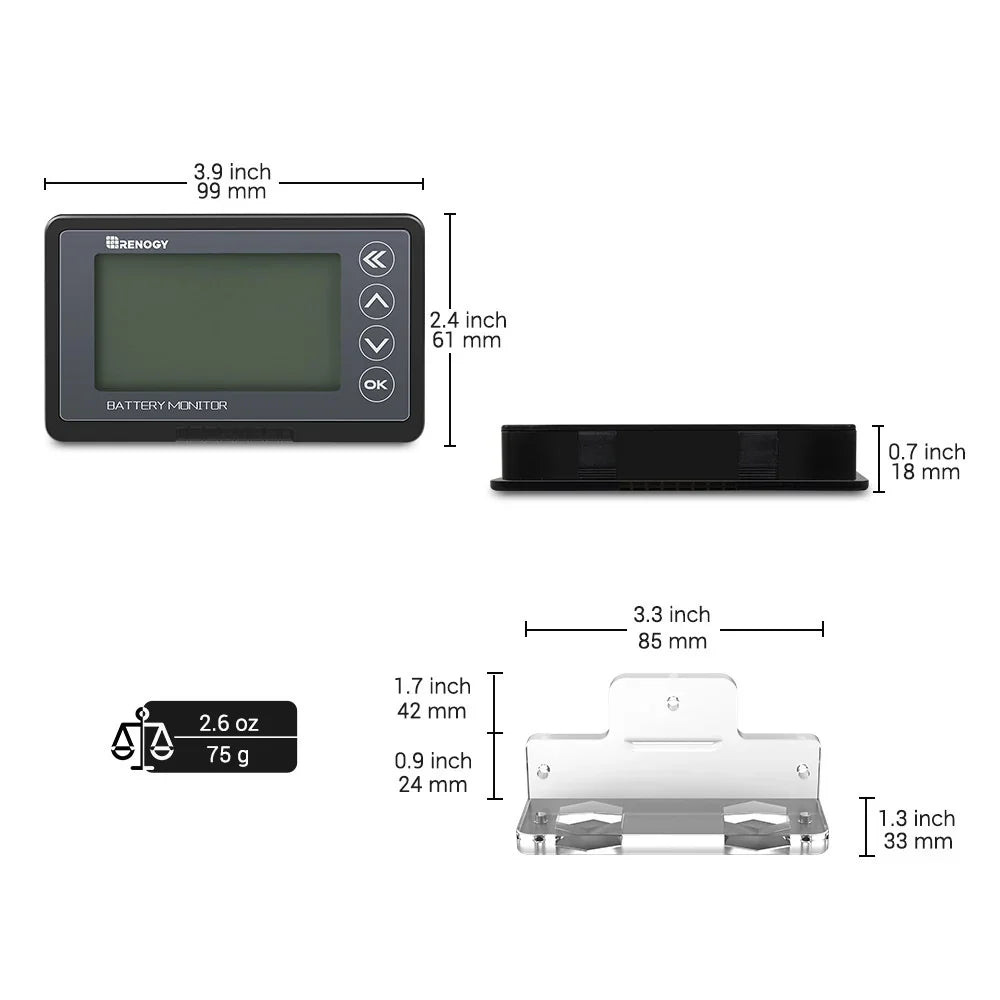 Renogy 500A Battery Monitor display dimensions