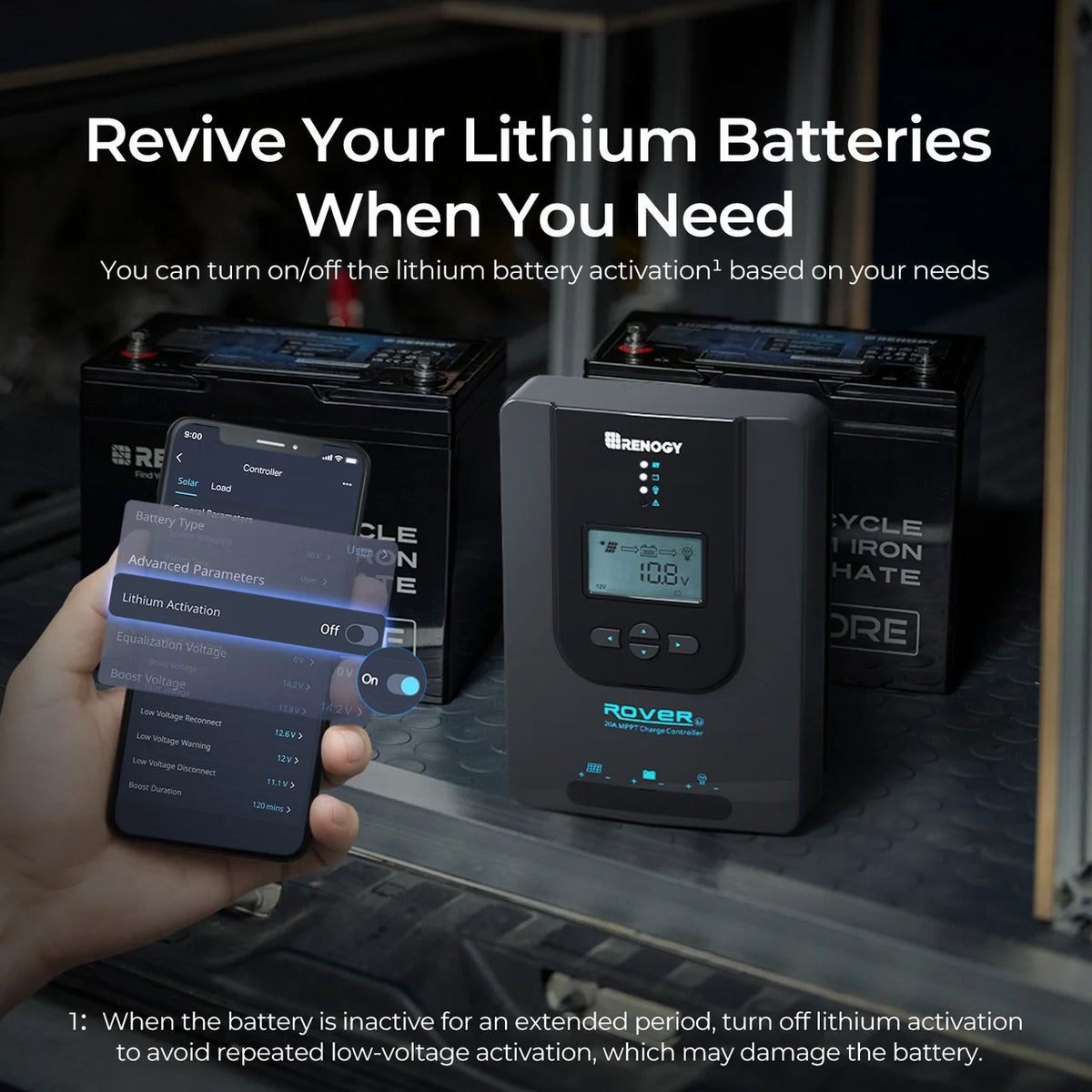 Renogy Rover Li 20A controller lithium battery activation feature