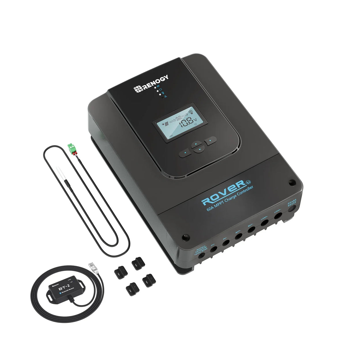 Renogy Rover Li 60A MPPT controller with optional BT-2 Bluetooth module and temperature sensor